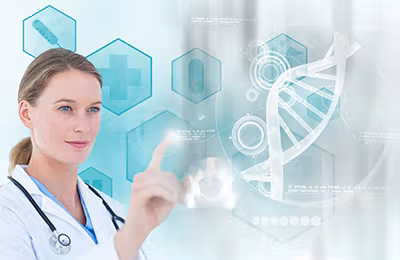 MLK Hospital Webinar - Woman doctor pressing futuristic digital screen